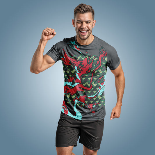 Unique Printed  Half Sleeve Multicolour Printed Round Neck Dry-fit T-Shirt