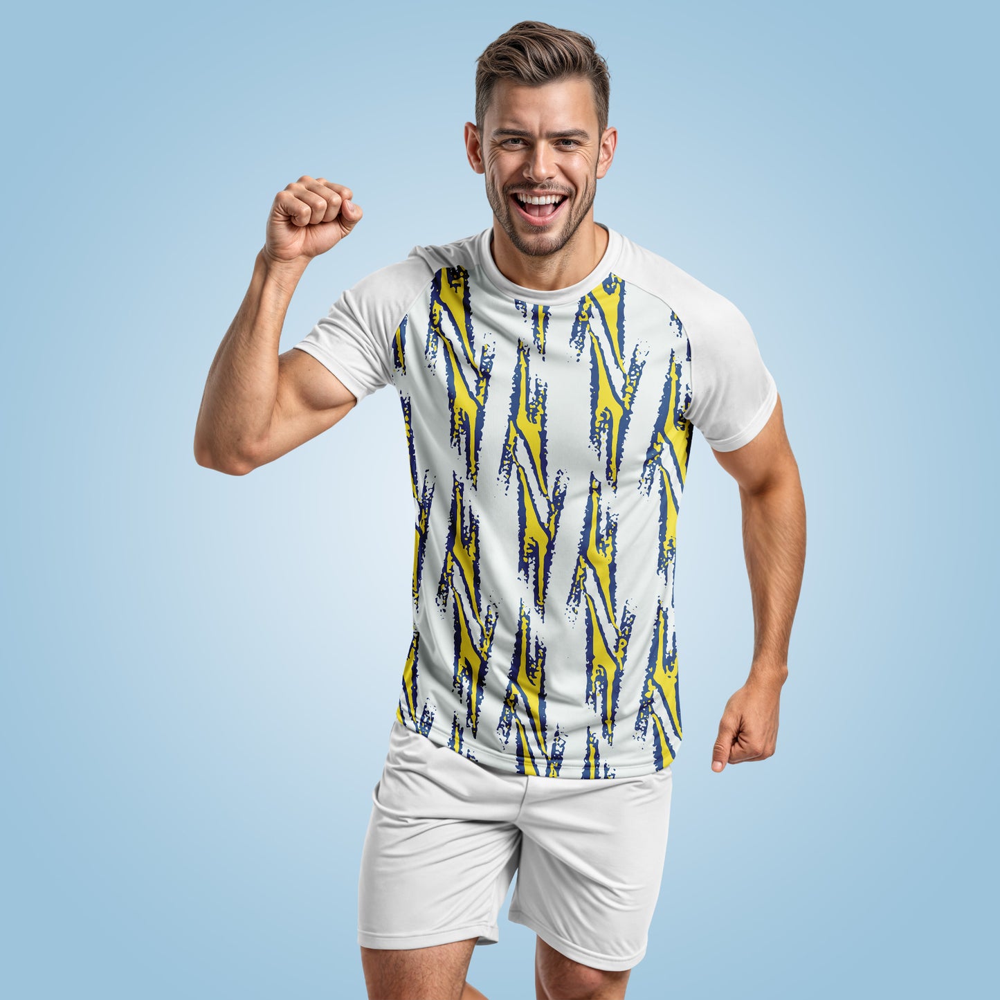 Round Neck White & Yellow Combination Printed Active T-Shirt