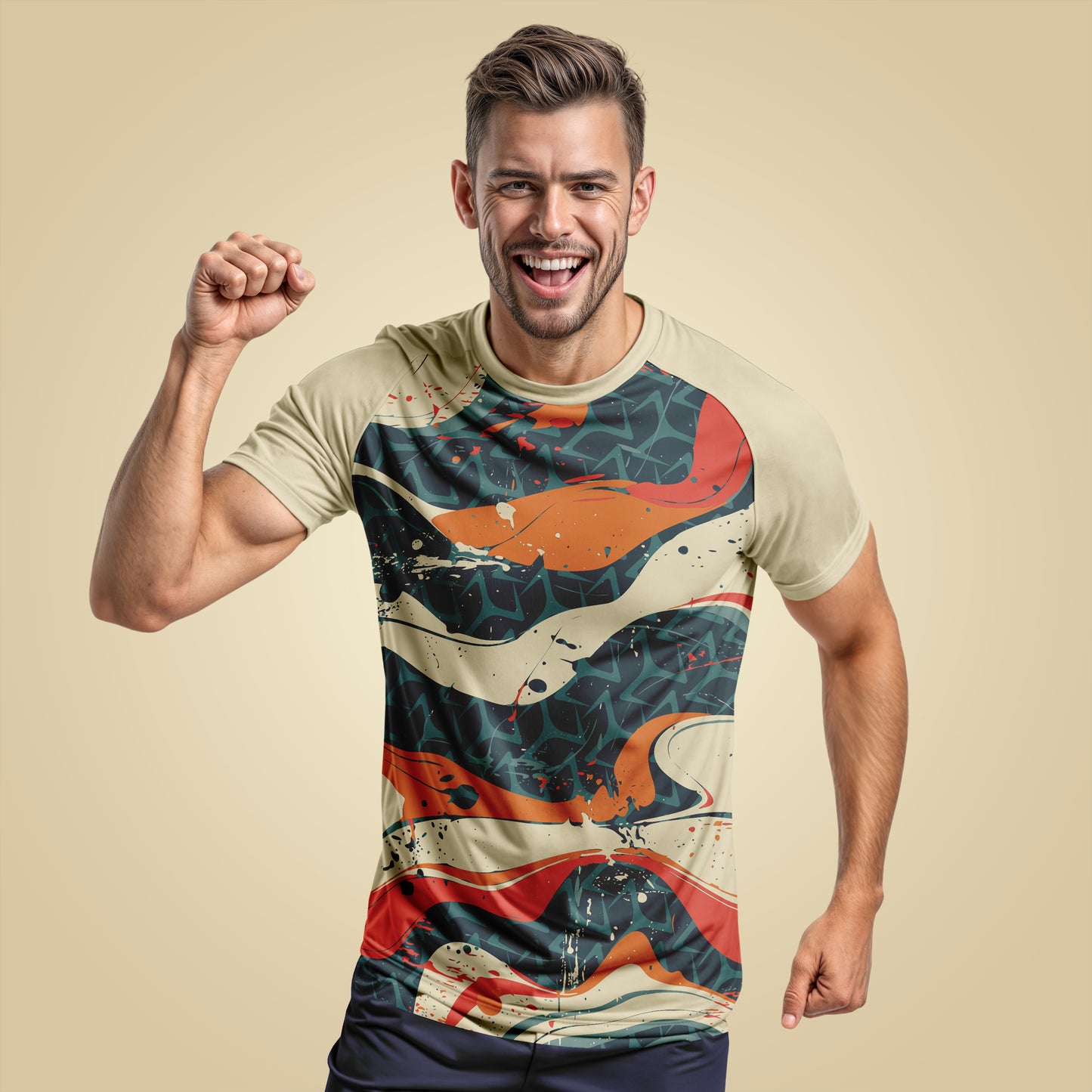 Patten Printed Stylist Round Neck Multicolour Active T-Shirt