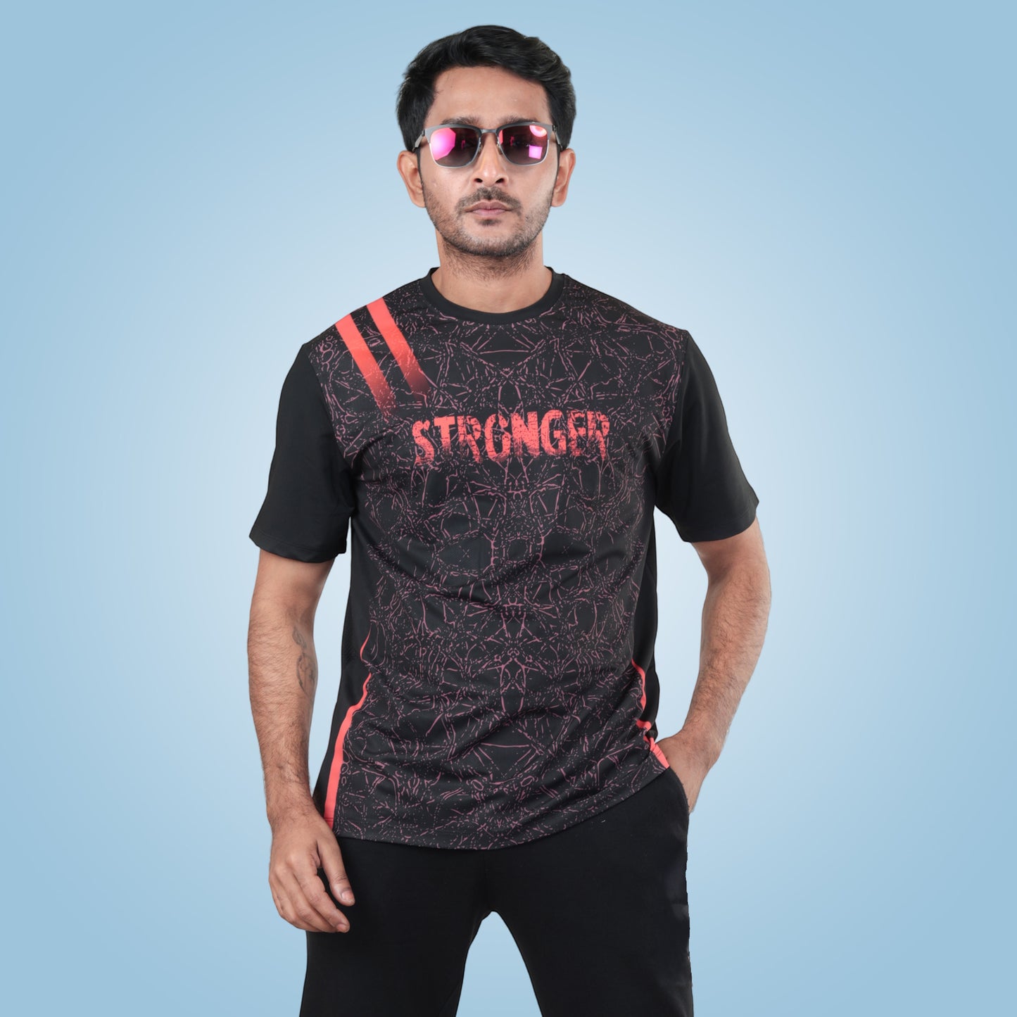 Hyparocks Stronger Black Graphic Printed Super Dry Active T-Shirt