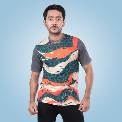 Patten Printed Stylist Round Neck Multicolour Active T-Shirt