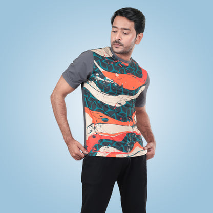 Patten Printed Stylist Round Neck Multicolour Active T-Shirt