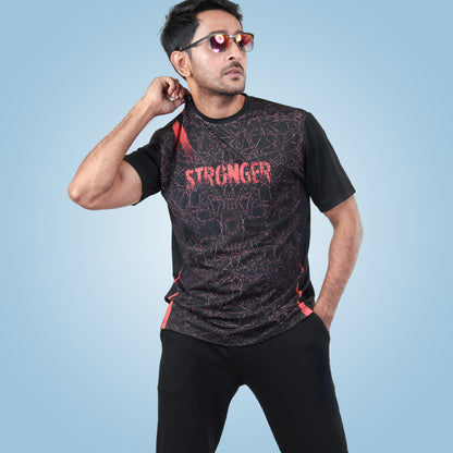 Hyparocks Stronger Black Graphic Printed Super Dry Active T-Shirt