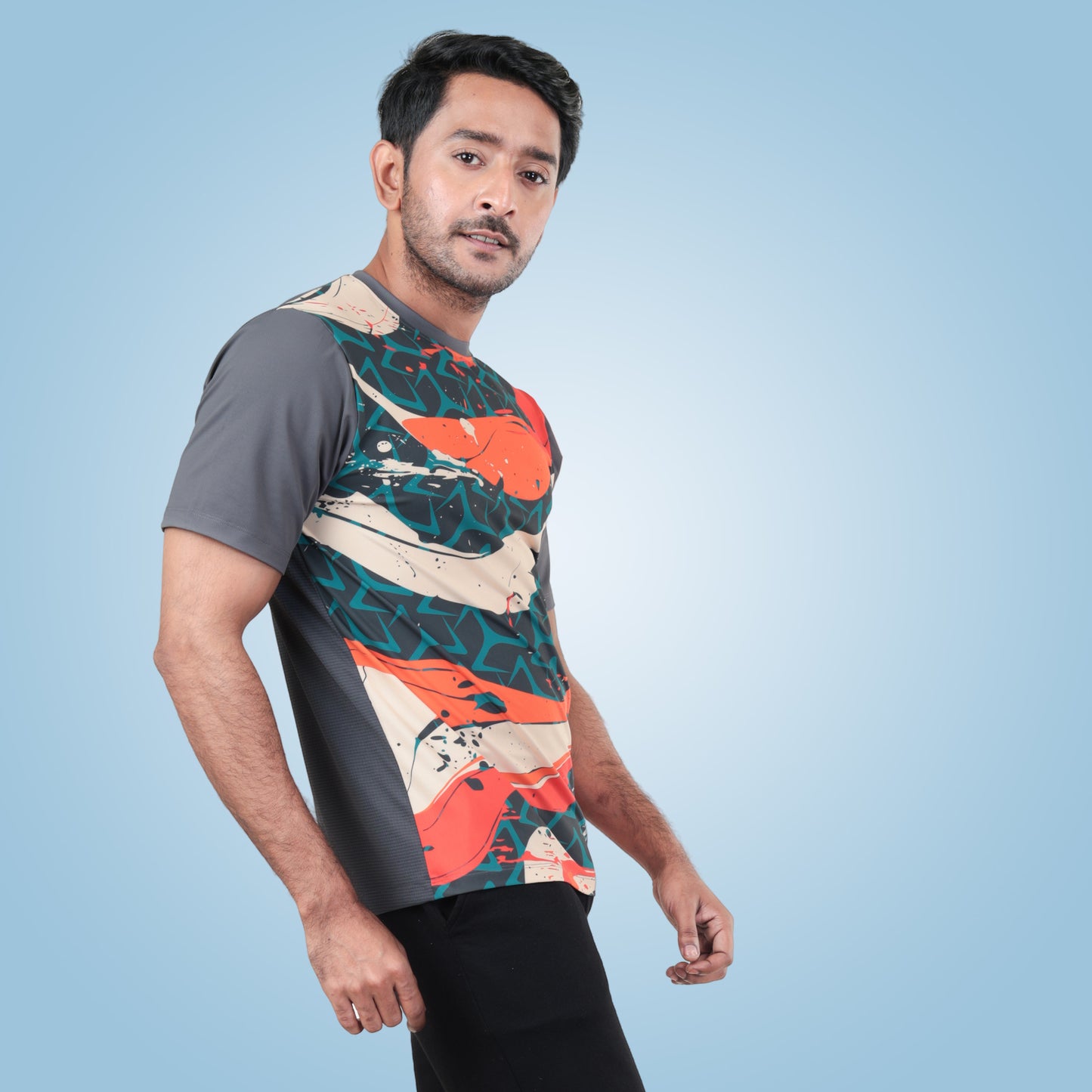 Patten Printed Stylist Round Neck Multicolour Active T-Shirt