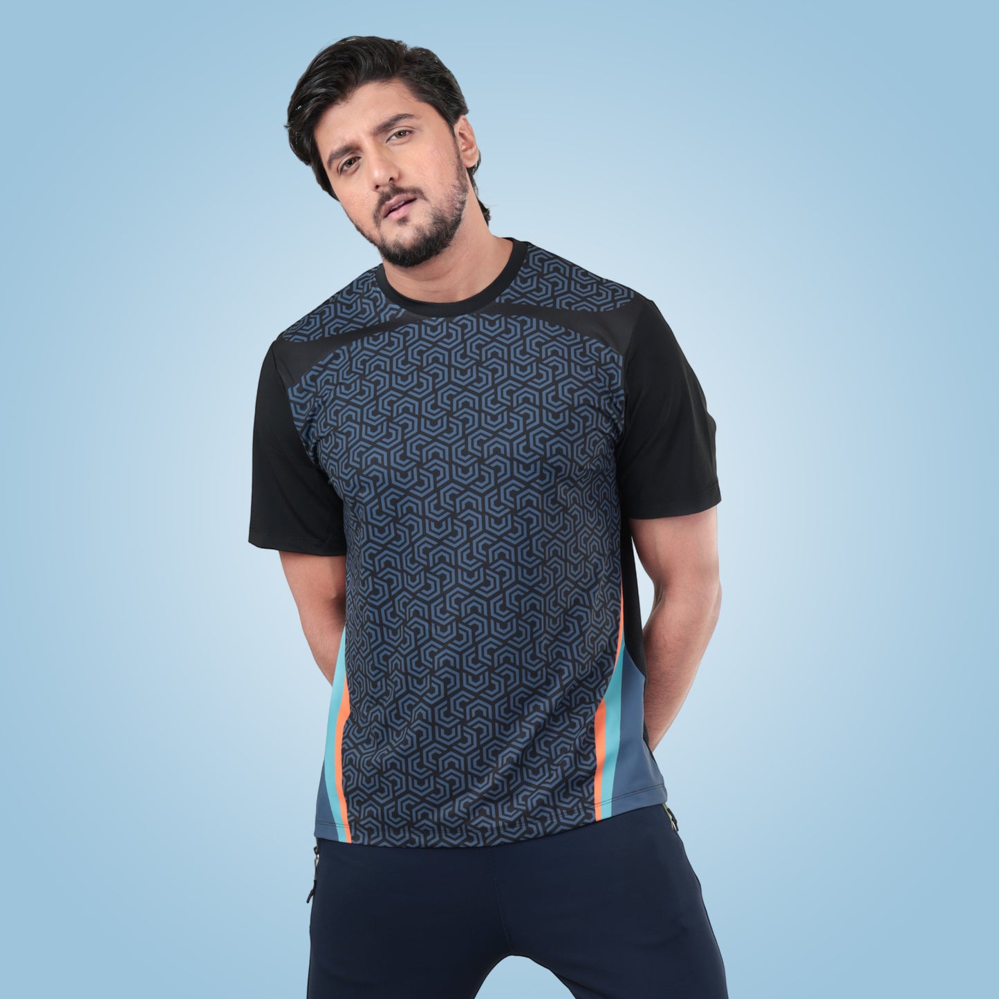 Unique Printed Half Sleeve Round Neck Dry-Fit T-Shirt